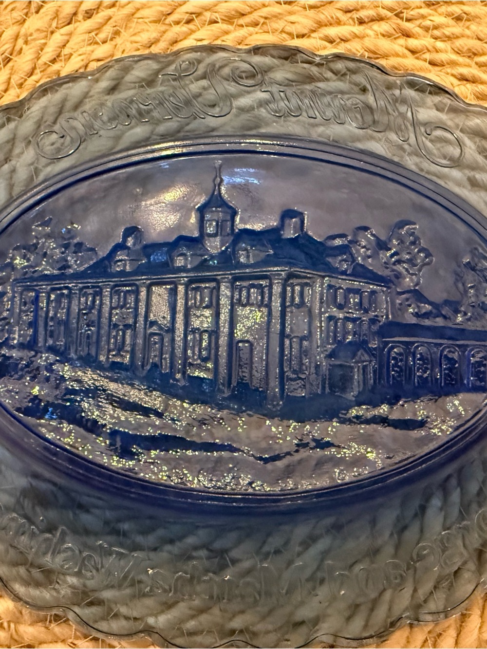 Vintage Blenko Glass cobalt Blue Raised Telief Plaque Dish